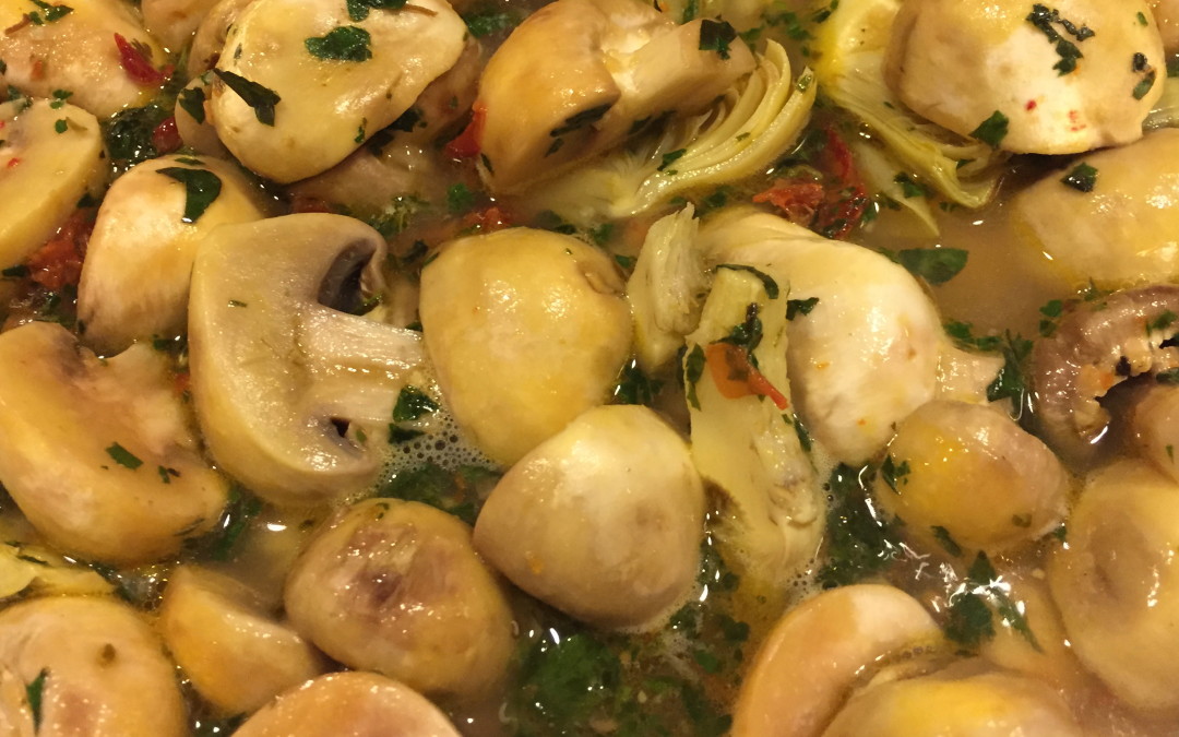 Pesto Cavatappi with Chicken, Artichokes, and Mushrooms