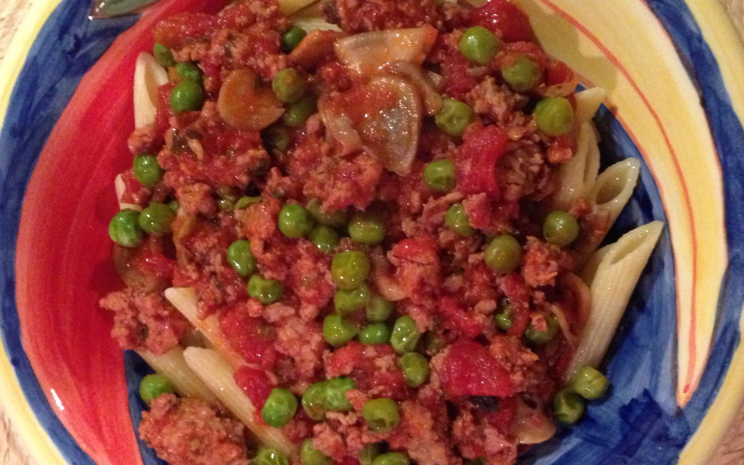 Penne with Sausage, Peas and Mushrooms